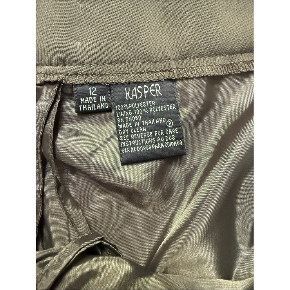 Kasper Olive Green Sleeveless Top and Trousers Pant Suit Set Size 12 Minimalist - Picture 14 of 14